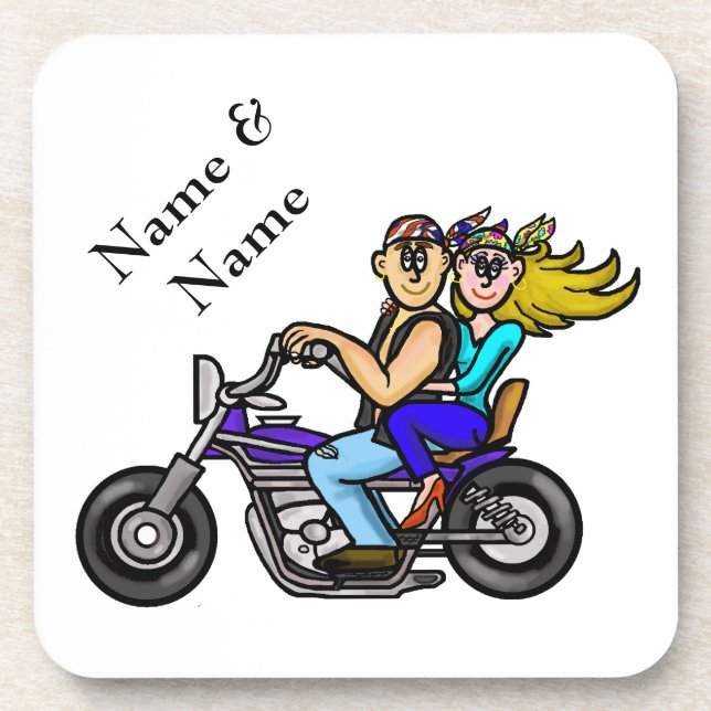 Motorcycle Couple Coasters  Customize with Name! (Front)