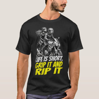 Motorcycle Couple Grip It And Rip It Biker T-Shirt