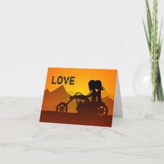 Motorcycle Couple LOVE Mountains Valentine's Day Holiday Card