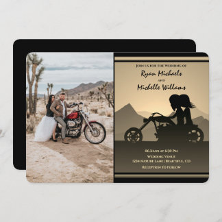 Motorcycle Couple Mountain Photo Wedding Invitation