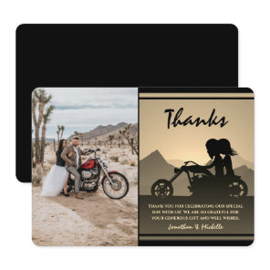 Motorcycle Couple Mountain Photo Wedding Thank You Card