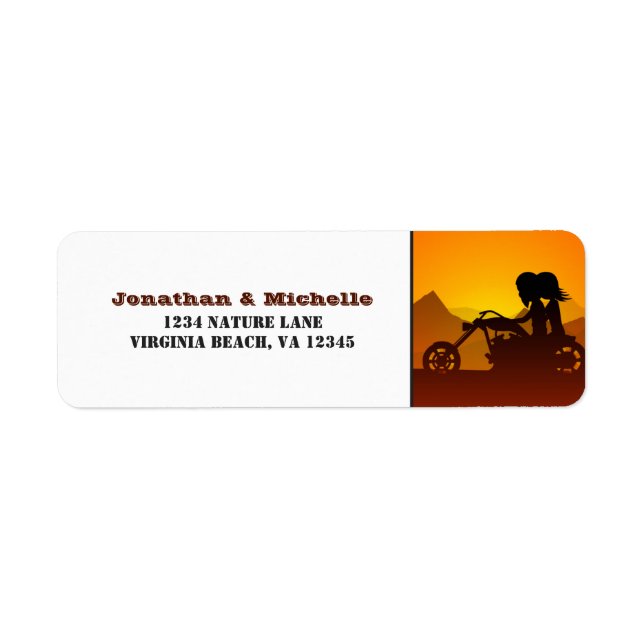 Motorcycle Couple Mountain Sunset/Sunrise Address Label (Front)