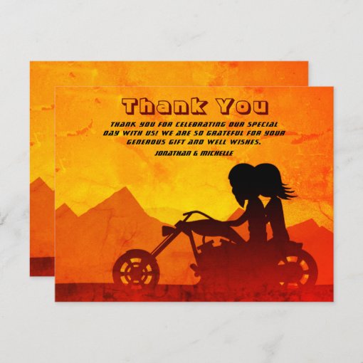 Motorcycle Couple Mountain Sunset Wedding Thank You Card Zazzle
