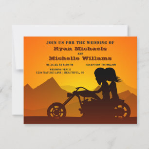 Motorcycle Couple Mountains Sunset/Sunrise Wedding Invitation
