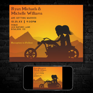 Motorcycle Couple Mountains Sunset/Sunrise Wedding Invitation