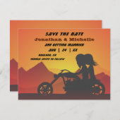 Motorcycle Couple Mountains Sunset/Sunrise Wedding Save The Date (Front/Back)