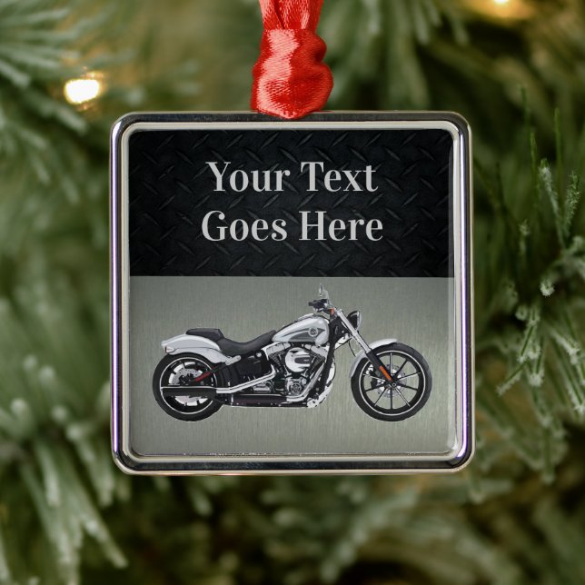 Motorcycle Custom Christmas Message Black Silver Metal Ornament (Tree)
