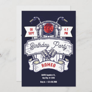 Motorcycle custom garage iconic birthday invitation