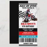 Motorcycle, dirt bike birthday ticket invitation