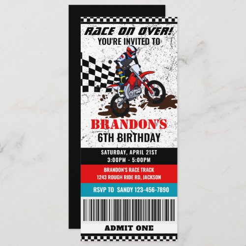 Motorcycle dirt bike birthday ticket invitation