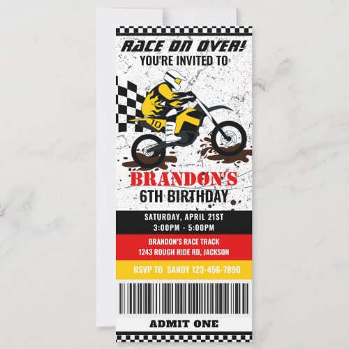 Motorcycle dirt bike birthday ticket invitation