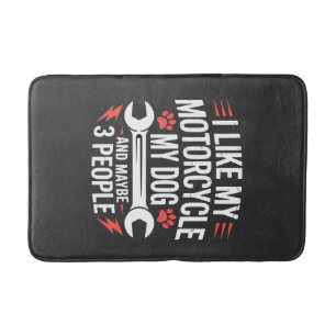 Motorcycle Dog Owner Humor Bath Mat