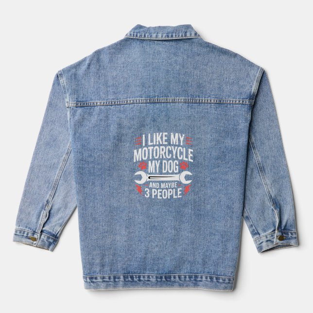 Motorcycle Dog Owner Humor Denim Jacket (Back)