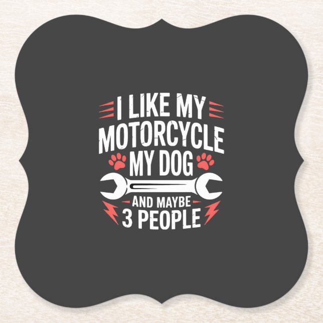 Motorcycle Dog Owner Humor Paper Coaster (Front)