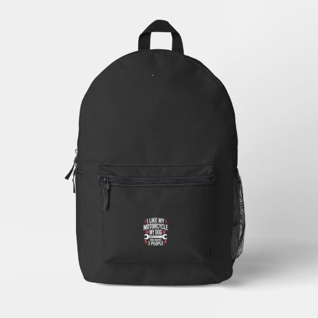 Motorcycle Dog Owner Humor Printed Backpack (Front)