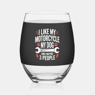 Motorcycle Dog Owner Humor Stemless Wine Glass