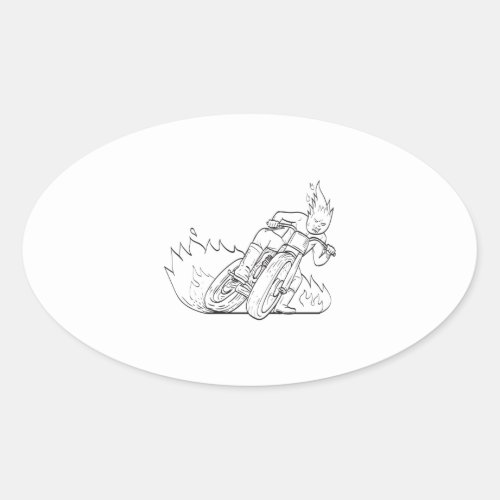 Motorcycle Driver with Fireball Head Driving Motor Oval Sticker