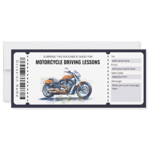 Motorcycle Driving Lessons Gift Certificate Invitation