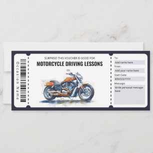 Motorcycle Driving Lessons Gift Certificate Invitation