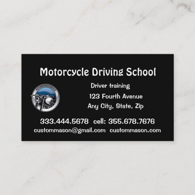Motorcycle Driving School Lessons Business Card (Front)