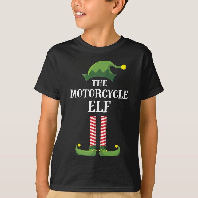 Motorcycle Elf Matching Family Christmas Party Paj T-Shirt (Front)
