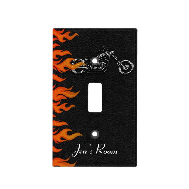 Motorcycle & Flames Biker Light Switch Cover (Front)