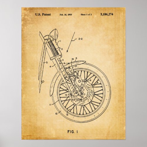 Motorcycle Front Fender Patent Old Book Page Poster