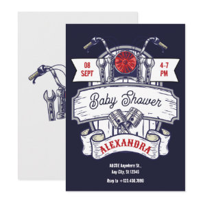 Motorcycle garage iconic baby shower invitation