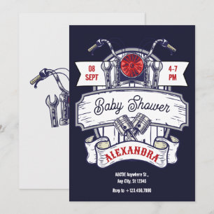Motorcycle garage iconic baby shower invitation