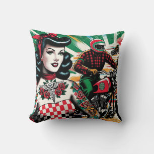 Motorcycle Girl Throw Pillow