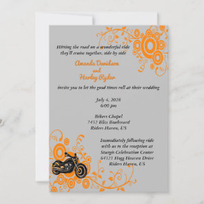 Motorcycle Gray, Black, Orange Wedding Invitation