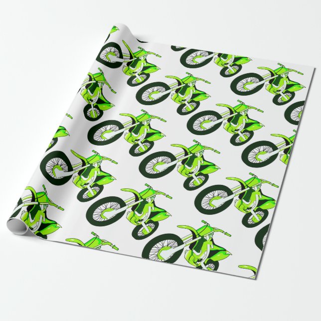 Motorcycle Green Wrapping Paper Dirt bike 🚲  (Unrolled)