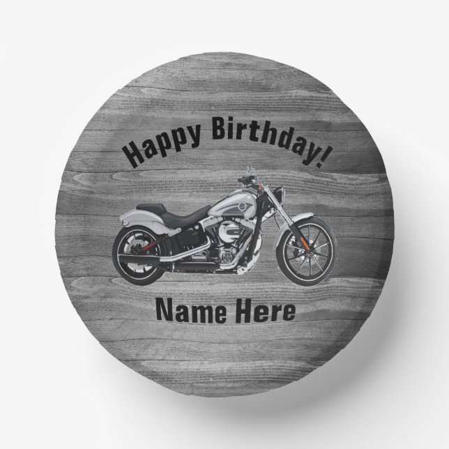 Motorcycle Happy Birthday Custom Name Cool  Paper Bowls (Front)