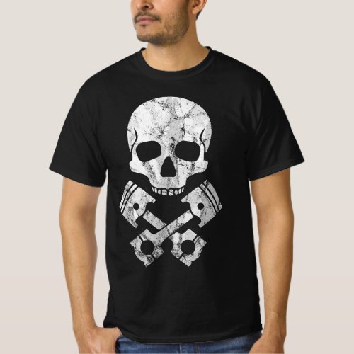 Motorcycle Hot Rod Skull and Cross Bones _ Piston T_Shirt