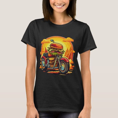Motorcycle in a bun hamburger T_Shirt