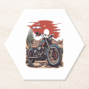 Motorcycle in Desert Cactus Western Set (2) Paper Coaster