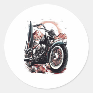 Motorcycle in Desert Cactus Western Set (3) Classic Round Sticker