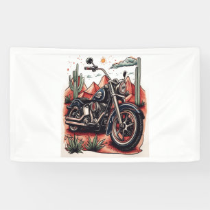 Motorcycle in Desert Cactus Western Set Banner