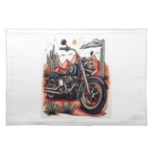 Motorcycle in Desert Cactus Western Set Cloth Placemat