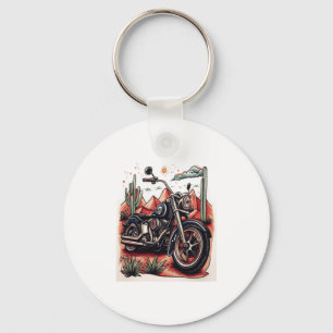 Motorcycle in Desert Cactus Western Set Keychain