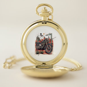 Motorcycle in Desert Cactus Western Set Pocket Watch