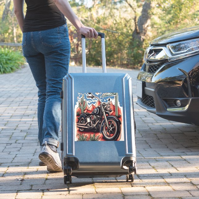 Motorcycle in Desert Cactus Western Set Sticker (Suitcase Insitu)