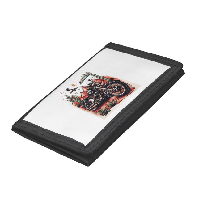 Motorcycle in Desert Cactus Western Set Trifold Wallet (Bottom)