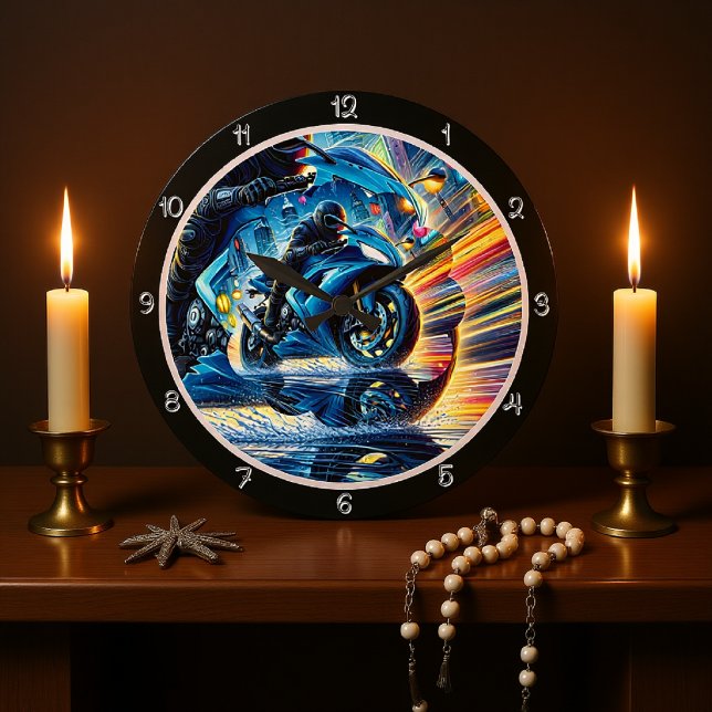 Motorcycle in Motion Large Clock (Creator Uploaded)