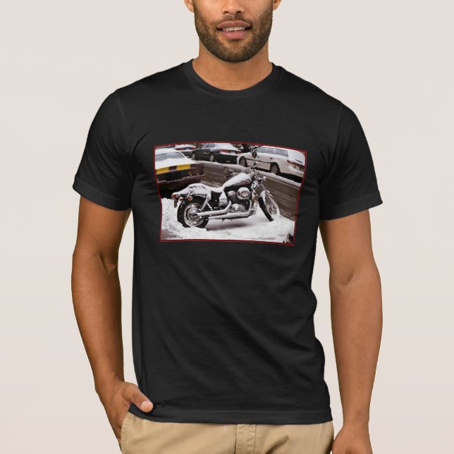 'Motorcycle in Winter' Adult T-shirt (Front)