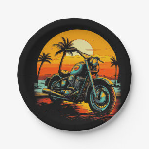 motorcycle-is-parked-beach-with-palm-trees paper plates