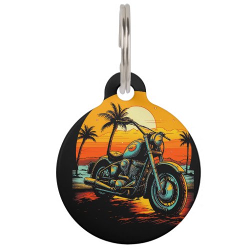 motorcycle_is_parked_beach_with_palm_trees pet ID tag