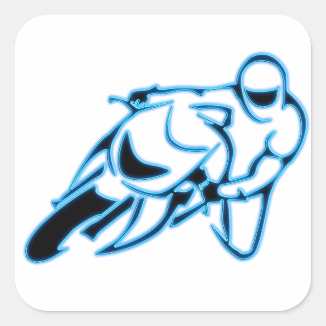 Motorcycle Logo Black with Neon Blue Lines Square Sticker (Front)