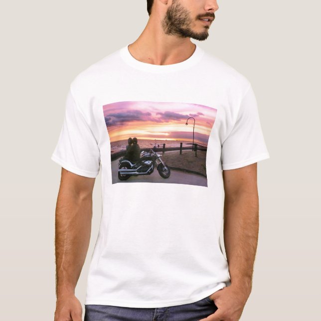 Motorcycle Lovers at Sunset T-Shirt (Front)
