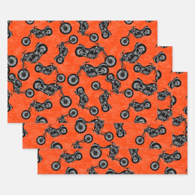 Motorcycle Lovers Biker Men Black White Pattern Wrapping Paper Sheets (Set)